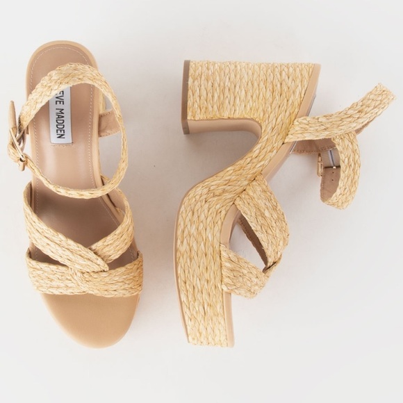 NEW - Steve Madden Carisma Raffia Platform Sandals - Picture 2 of 9